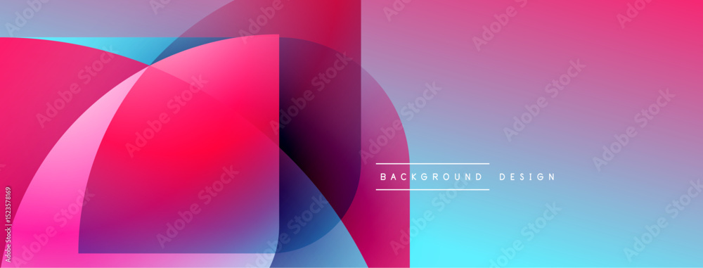 Poster Abstract vibrant layers overlap. Pink, blue hues create modern visual effect. Minimalist design with text element present.