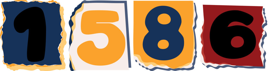 1586 Retro torn paper number Design art