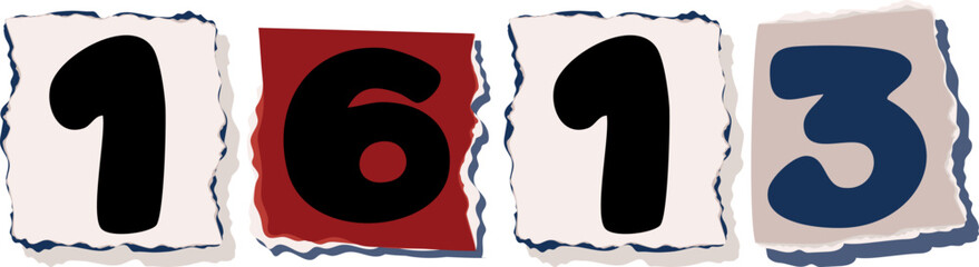 1613 Retro torn paper number Design art