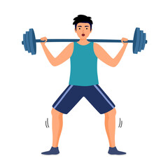 Obraz premium Man doing barbell shoulder press exercise in flat design.