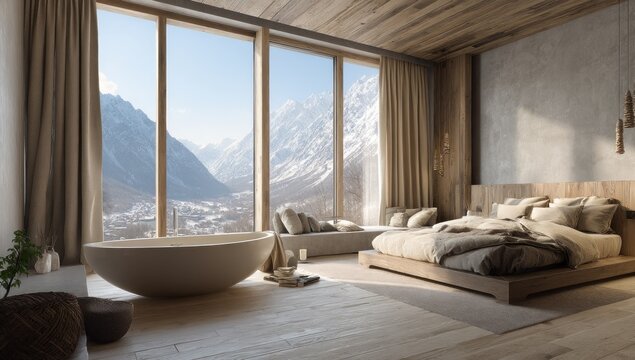 Modern, Mountain-View Bedroom