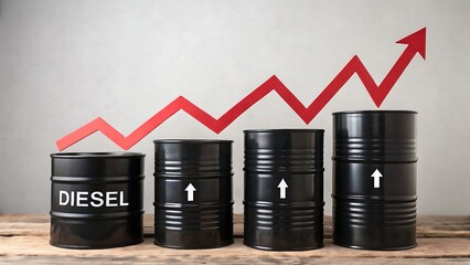 The rising arrangement of fuel containers signifies strong market performance and a steady increase in commodity prices for diesel and oil, ideal for communicating financial trends and investment oppo
