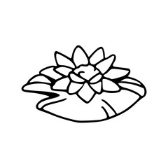 Naklejka premium elegant lotus flower on lily pad line art