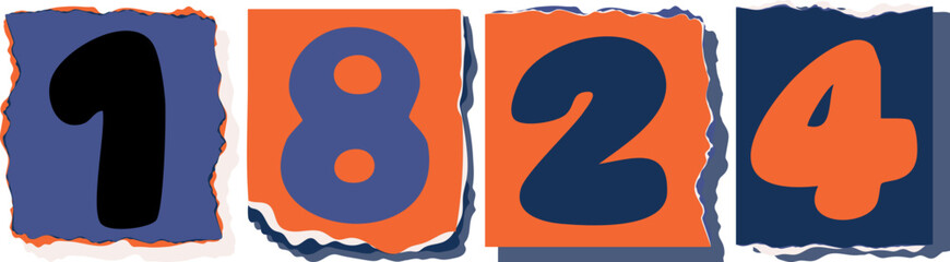 1824 Retro torn paper number Design art