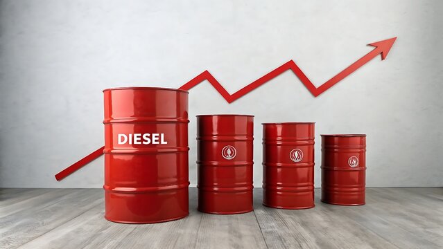 This powerful visual illustrates the escalating global demand for diesel and oil, depicted by growing containers and a strong upward trend, signifying robust market growth and economic shifts.