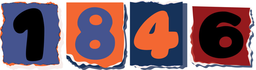 1846 Retro torn paper number Design art