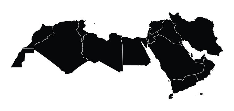 Middle East North Africa Map Black