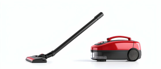 Modern Red Vacuum Cleaner On White Background