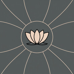 Minimalist Line Art Seamless Pattern of Stylized Lotus Flowers on Dark Gray Background