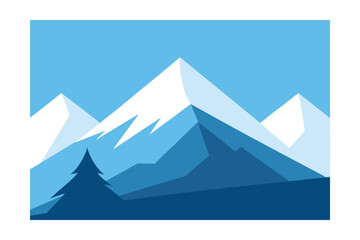 Serene Mountain Peaks A Minimalist Illustration of Majestic Winter Landscape