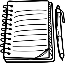 Spiral notebook with blank lined pages and pen sketch school paper and writing instrument concept