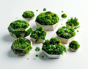 Geometric Planters with Lush Greenery and Miniature Trees