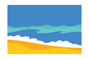 Serene Coastal Scene Beach, Ocean Waves, and Sunny Sands Illustration