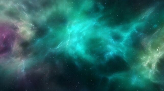Mystical ethereal green and purple nebula