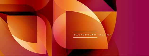Abstract geometric shapes, vibrant orange, red hues. Modern design, dynamic composition, gradient effects present. Smooth transitions, clean lines visible.
