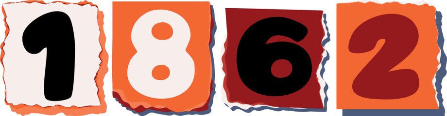 1862 Retro torn paper number Design art