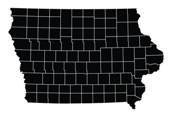 Iowa Black Administrative Map Vector