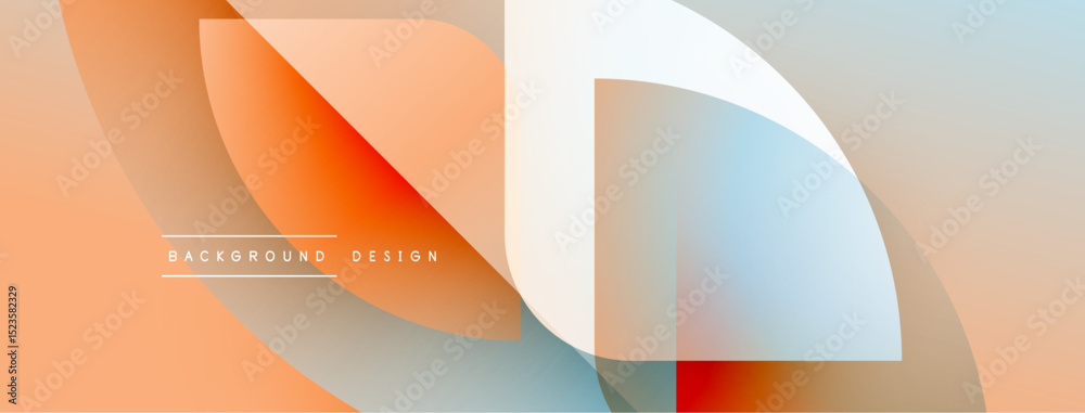 Poster abstract geometric shapes overlap. soft gradients create modern visual effect. orange, blue hues dom