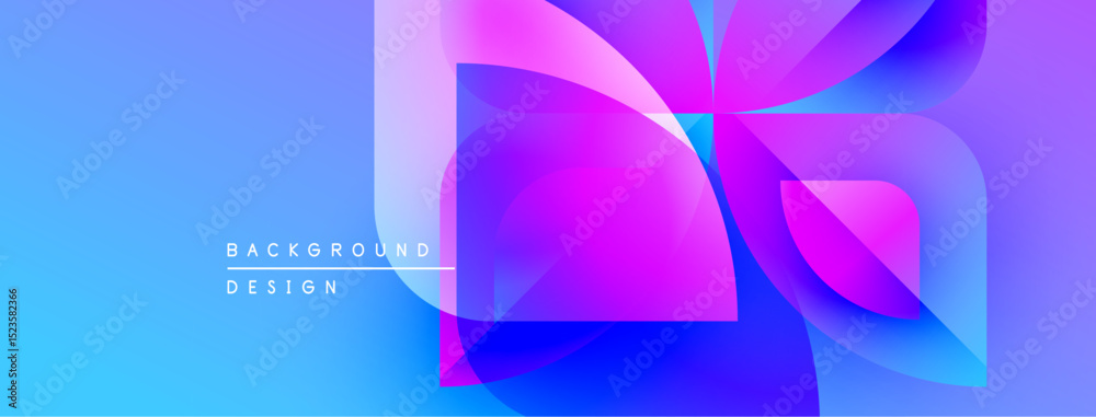 Poster abstract design features vibrant blue, purple gradients. overlapping shapes create dynamic visual ef