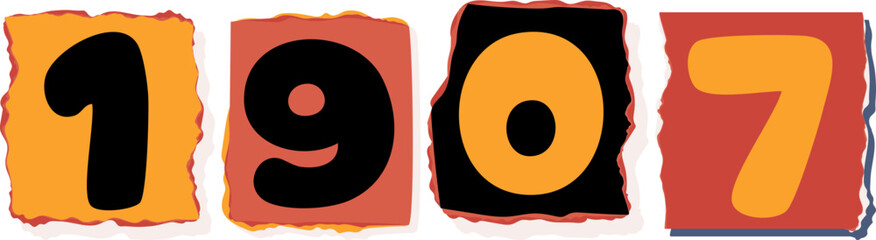 1907 Retro torn paper number Design art