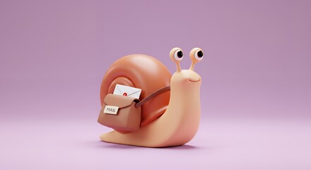 Adorable Snail Mail Carrier: A 3D Rendered Illustration of a Cute Snail Delivering Mail