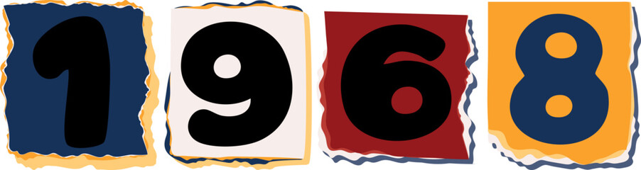1968 Retro torn paper number Design art
