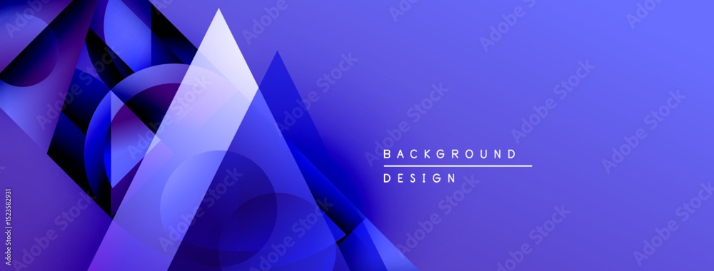 Poster Abstract geometric shapes overlap, creating dynamic blue gradient background. Modern design elements suggest technology, innovation.