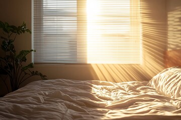 Bright Cozy Bedroom with Sunlight and Houseplant