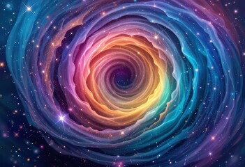 Colorful swirling galaxy display from a cosmic perspective in a vibrant universe