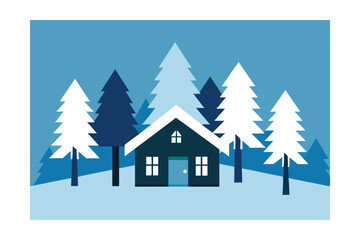 Fototapeta premium Cozy Winter Cabin nestled in a Snowy Forest A Peaceful Winter Wonderland Illustration