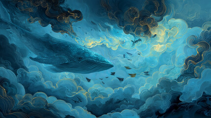 Spiritual and mystical beautiful whale background wallpaper