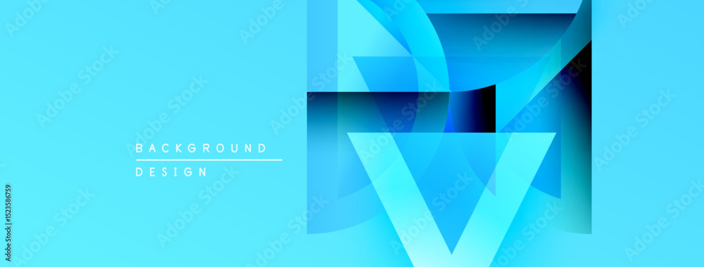 Aufkleber Abstract blue design features layered geometric shapes. Bright gradients create modern visual effect. Minimal text indicates background purpose.