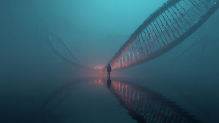 Mysterious Figure in a Bioluminescent Pathway Abstract Art