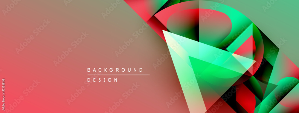 Poster Abstract geometric shapes overlap, creating vibrant redgreen gradient. Text reads background design. Modern visual composition.