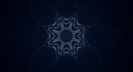Abstract Geometric Star Mandala on Dark Blue Background