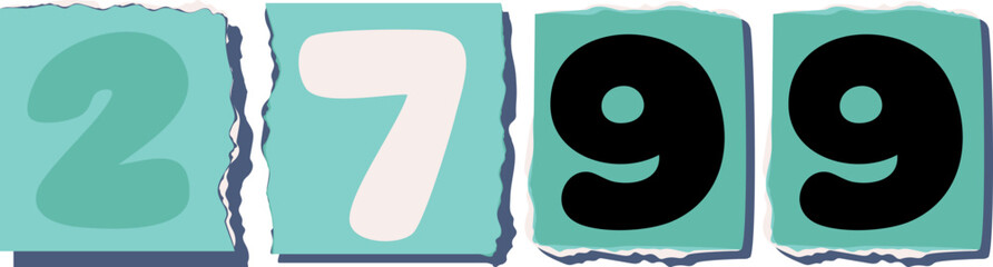 2799 Retro torn paper number Design art