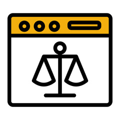 An icon representing a legal website, symbolizing online law resources, digital documentation, and legal services. Suitable for law firms, legal tech, and educational platforms. (Color Lineal Style)