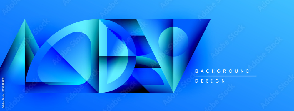 Aufkleber Abstract blue design features layered geometric shapes. Gradient colors create depth, modern aesthetic. Text reads background design.
