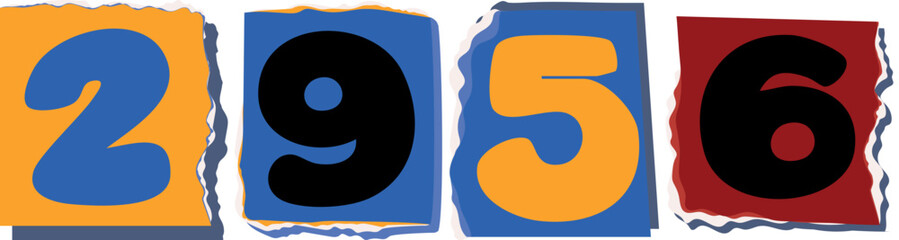 2956 Retro torn paper number Design art