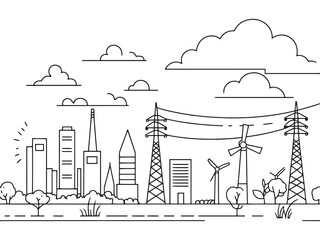 Sustainable Power Icons Line Art Style