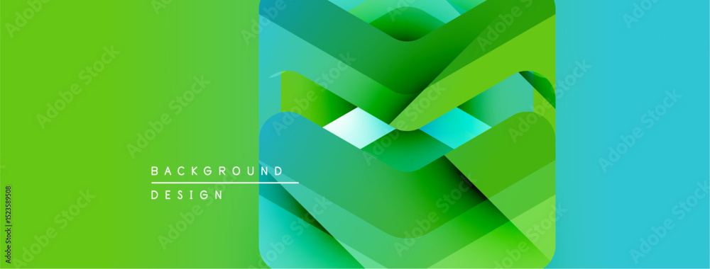 Poster abstract geometric design. layers create depth, vibrant green, turquoise hues. modern background sui