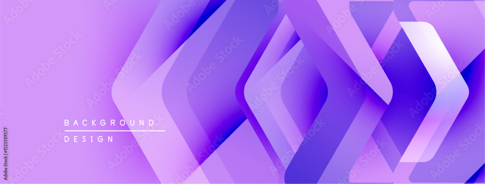 Poster Abstract purple background features layered geometric shapes. Gradient colors create modern, dynamic visual effect. Minimalist design.