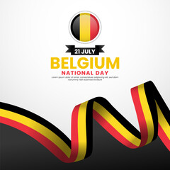 Belgium national day Square banner background with waving flag illustration