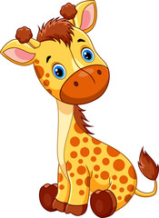 Illustration of Cute Baby Giraffe Cartoon on white background 