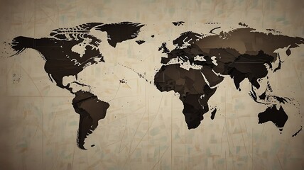 Abstract Data Bar World Map Silhouette with Clean Minimalist Style