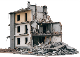 demolished building isolated on white background PNG
