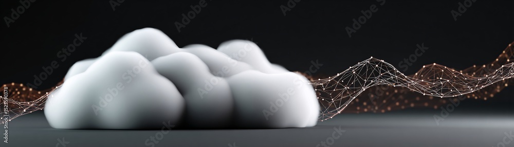 Poster against a backdrop of clouds, a futuristic hologram projects intricate web patterns symbolizing digi