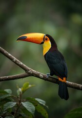 Naklejka premium Beautiful colorful toucan ramphastos sulfuratus bird wildlife nature animal beak