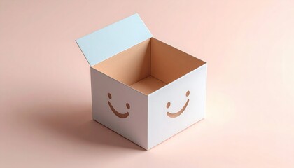 Obraz premium Smiling Box with Open Lid on Pink Background Minimalist Design Concept