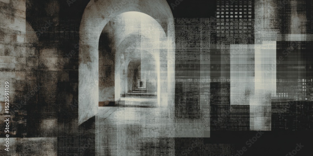 Fototapete Abstract Digital Telemetry Interface with Dynamic Data Visualizations and Metric Readouts in Dark Grid Pattern for Modern IT Data Management